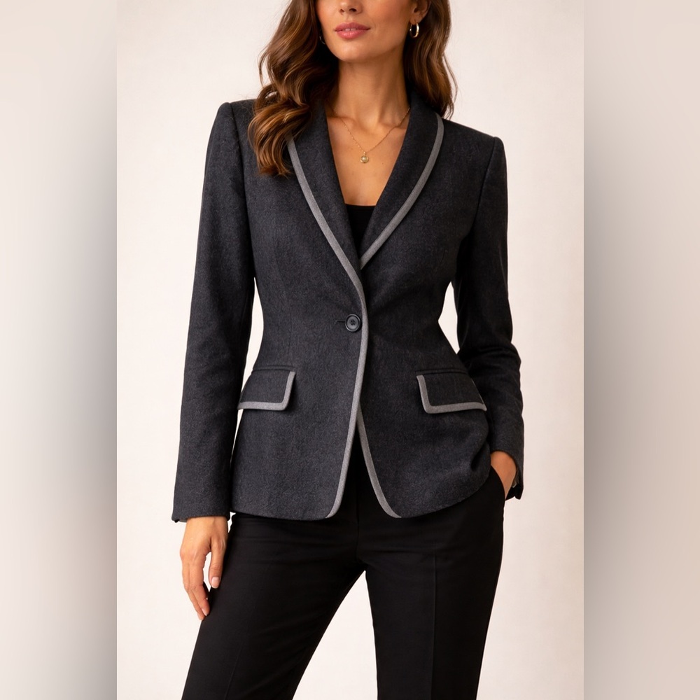 PER TE BY KRIZIA Charcoal Blazer with Light Grey Trim